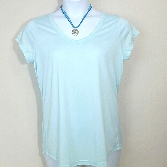 Tshirt Top blue stretch short cap sleeve light EUC Athletic - Picture 1 of 3